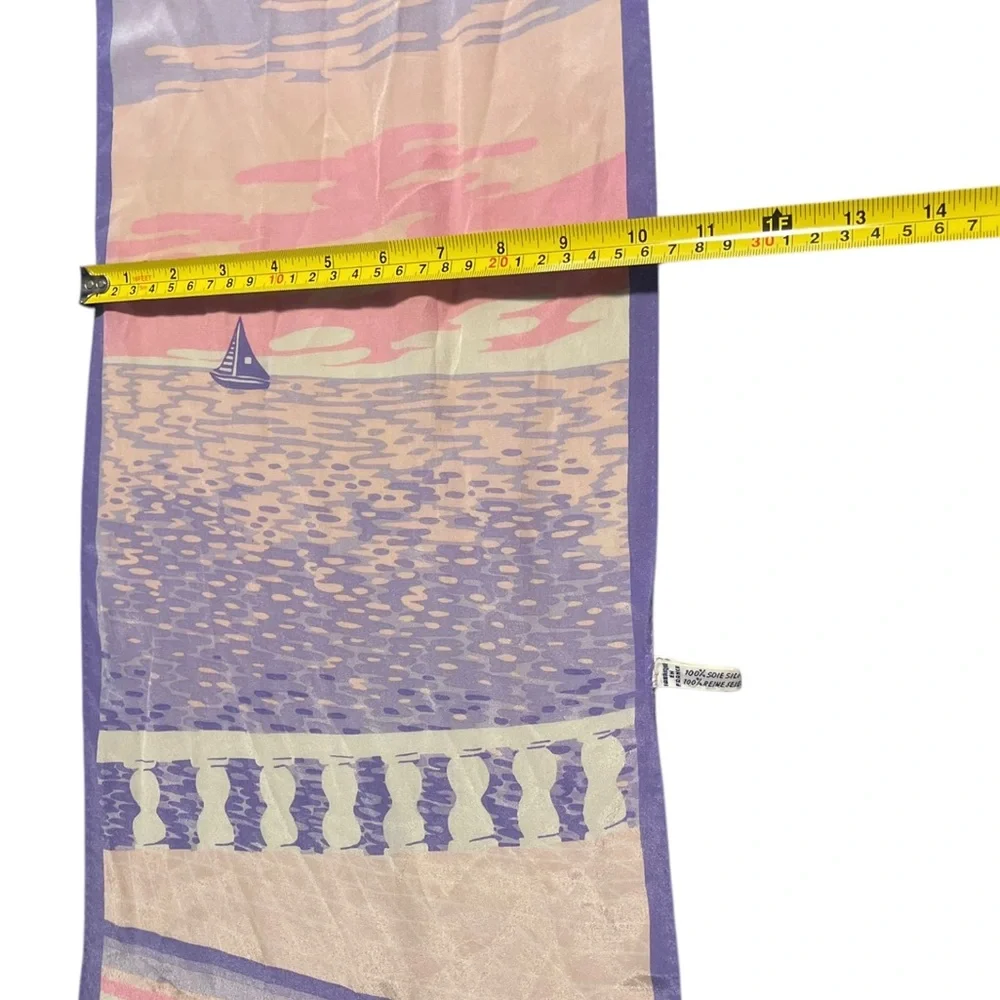 MADELEINE DE RAUCH Paris Silk Scarf Pink Purple Coastal Sailboat Scarf Or Belt